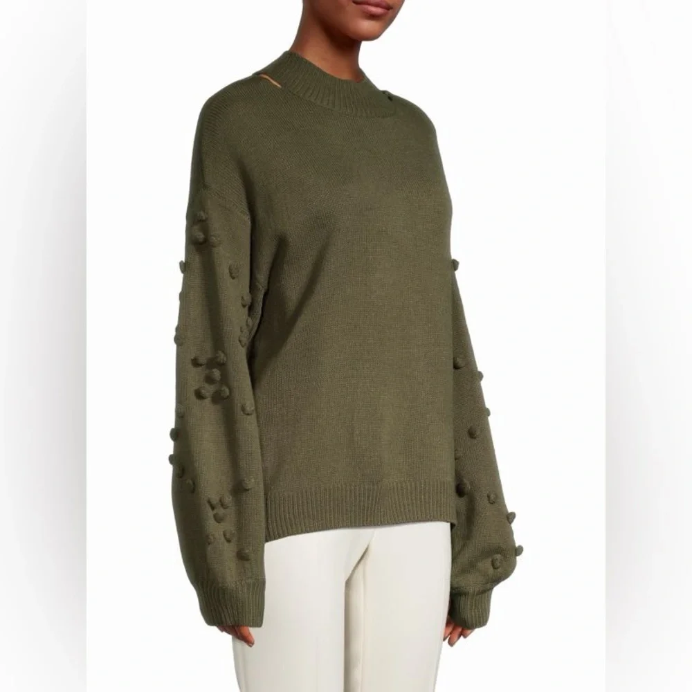 70/21 Pom-Sleeve Green Oversized Turtleneck Sweater Size Small